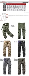 Tableau des tailles détaillé pour pantalons cargo homme avec guides de mesure de la taille