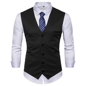 Gilet de costume business noir classique pour hommes avec cinq boutons et col en V