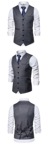 Detail of slim fit men's formal vest set with adjustable back strap and five buttons