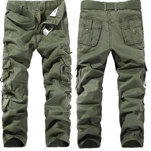 Pantalon Cargo pour Hommes Multi-Poches en Coton Décontracté Travail Ample Jambe Droite Mode Extérieur Avec Ceinture
