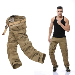 Men's Casual Cargo Pants Cotton Multi Pocket Straight Leg Tactical Trousers With Woven Belt Outdoor Daily Loose Fit Pants