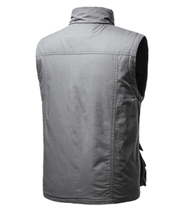 Rear view of grey tactical vest showing durable fabric and functional pocket details