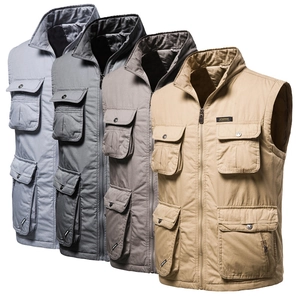 Men Multi Pocket Tactical Cargo Vest Stand Collar Cotton Blend Outdoor Fishing Photography Workwear Waistcoat Jacket