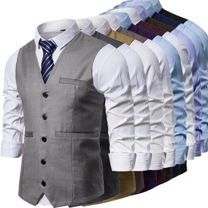 Men's Business Formal Suit Vest Slim Fit Solid Color Sleeveless Waistcoat For Wedding Party Office Wear Men Clothing