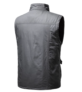 Vue arrière du gilet tactique gris foncé avec col montant et coutures renforcées