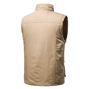 Men's khaki multi-pocket outdoor tactical vest with a durable high-density fabric back
