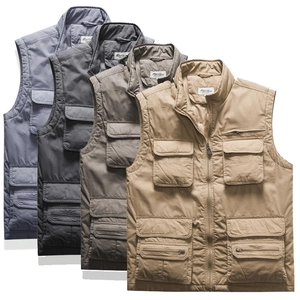 Gilet de Pêche Extérieur pour Hommes Multi-Poches Polyester Col Montant Fermeture Éclair Décontracté pour Photographie
