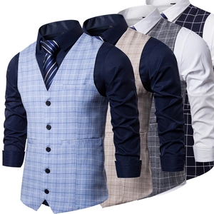 Gilet da Abito da Uomo Slim Fit a Quadri Business Scollo a V Cinque Bottoni Gilet Formale per Matrimonio Sposo Festa Ufficio