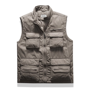 Gilet cargo pour hommes avec poches tactiques multiples, coloris gris posé à plat