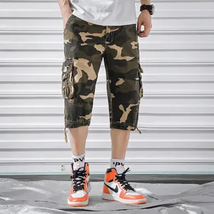 Short cargo camouflage ample pour hommes avec plusieurs poches et ourlet à cordon