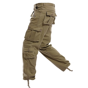 Men's Winter Fleece Lined Cargo Pants Cotton Multi-Pocket Outdoor Thermal Tactical Trousers Loose Straight Leg Pants With Belt
