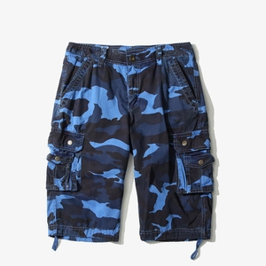 Short cargo homme camouflage bleu avec multi-poches et ourlets à cordon de serrage