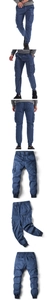 Detail view of navy blue cargo pants featuring multi-pockets and elastic drawstring waist
