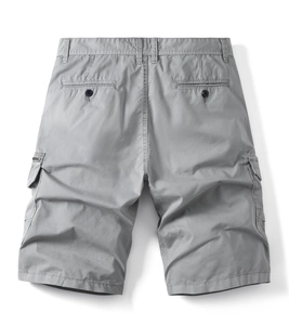 Men's grey cargo shorts with multiple pockets and breathable cotton fabric, summer style