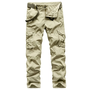 Men's Cotton Cargo Pants Multi Pocket Straight Leg Casual Trousers With Canvas Belt For Outdoor Streetwear Fashion