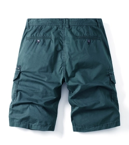 Men's dark green cargo shorts with flap pockets and high quality cotton twill fabric