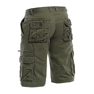 Pantaloncini cargo uomo verde militare con tasche multiple e tessuto di cotone resistente