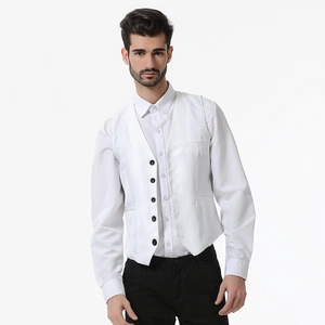 Classic white single-breasted five-button business vest for men in a slim fit style
