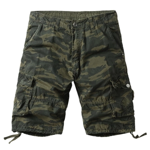 Classic camo cargo shorts for men with multiple pockets and drawstring hem details