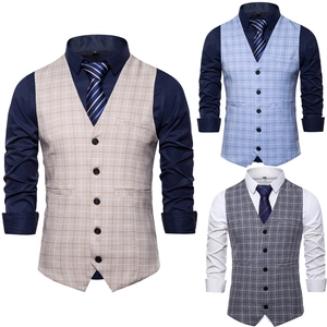 Herren Business Slim Fit Weste Kariert V-Ausschnitt Einreihig Hochzeitsweste Für Bankett Formelle Kleidung
