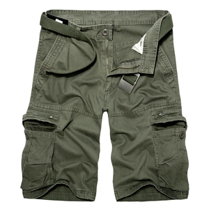 Relaxed fit cargo shorts for men in olive green with multi-pocket design and belt