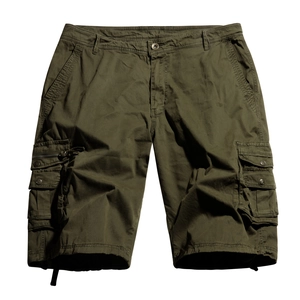 Men's army green cargo shorts with multiple pockets and durable cotton twill fabric