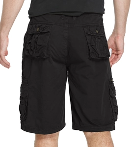 Men's black cargo shorts with multi-pocket design and durable cotton fabric