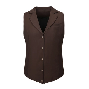 Classic dark brown slim fit V-neck vest with five vintage buttons for business
