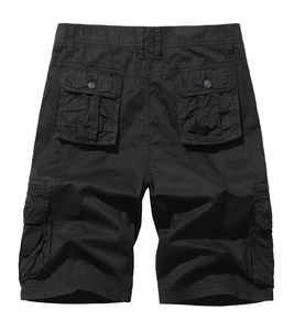 Classic black cargo shorts for men with multiple functional pockets and durable cotton fabric