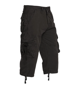 Detail of cargo shorts with large flap pockets and adjustable drawstring cuffs at the hem