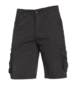 Detail of cargo shorts showing heavy-duty cotton fabric and large side pocket with zipper