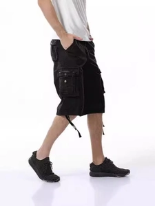 Pantaloncini cargo neri da uomo con tasche multiple 3D e coulisse in stile rilassato