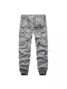 Pantalon Cargo Jogger en Coton pour Hommes Multi-poches Taille Élastique avec Cordon de Serrage Outdoor Casual Streetwear Pantalon pour Hommes