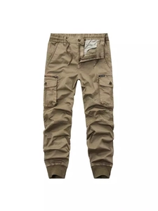 Pantalon cargo jogger kaki pour homme avec poches multiples et taille ajustable à cordon