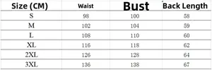 Detailed size chart for men casual vest showing measurements from S to 3XL in CM