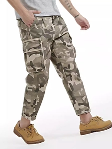Men's Camouflage Cargo Pants Cotton Loose Fit Multi Pocket Outdoor Casual Trousers Straight Leg Tactical Hip Hop Bottoms