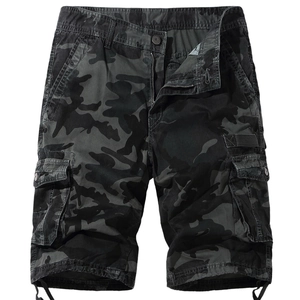 Men's relaxed fit camouflage cargo shorts with multi-pockets in dark grey and black style
