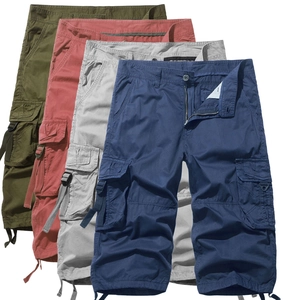 Multi-color men's outdoor cargo shorts with multiple pockets and drawstring hem