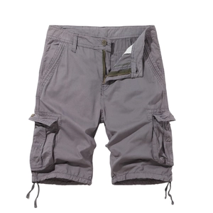 Dunkelgraue Cargo-Shorts für Herren aus Baumwolle mit Taschen und Kordelzug am Saum