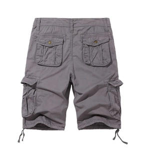 Herren Cargo-Shorts in Dunkelgrau mit vielen Taschen und Kordelzug in der Rückansicht