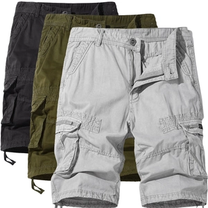 Men Cargo Shorts Cotton Blend Multi Pockets Drawstring Hem Summer Casual Outdoor Straight Leg Work Shorts For Men
