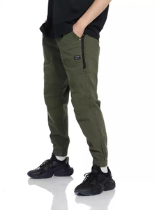 Men's Retro Cotton Cargo Jogger Pants Multi Pocket Casual Loose Tapered Trousers Elastic Waist Drawstring Workwear