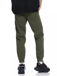 Men's loose cargo pants in dark olive green featuring jogger cuffs and back seam details