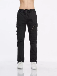 Pantalon Cargo Coupe Ajustée Pour Hommes Avec Multi-Poches Taille Élastique à Cordon Jambe Droite Pantalon en Coton Décontracté