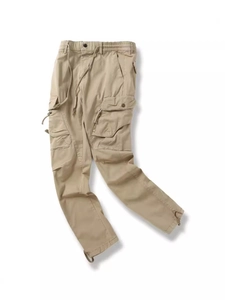 Men Casual Cargo Pants Elastic Waist Drawstring Multi Pockets Cotton Twill Outdoor Fashion Straight Work Trousers