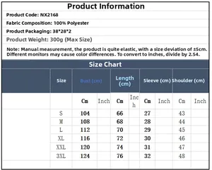 Detailed size chart for men knit polo shirt showing polyester fabric measurements