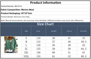 Detailed size chart for V-neck knitted cardigan showing bust and length in various sizes