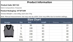 Size chart table for women's V-neck argyle knit vest showing S to 3XL measurements