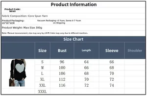 Detailed size chart for women's knitted sweater with core spun yarn fabric and weight specs