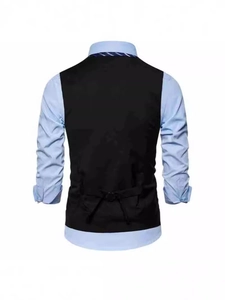 Men's black suit vest with adjustable back strap for a custom slim fit look